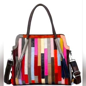 Multicolor Large Boston Bag Genuine Leather